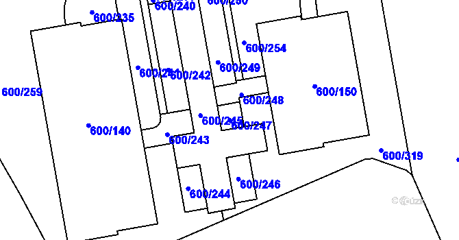 Parcela st. 600/247 v KÚ Letňany, Katastrální mapa