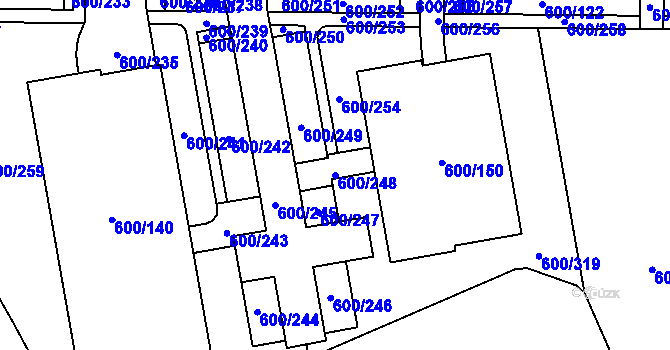 Parcela st. 600/248 v KÚ Letňany, Katastrální mapa