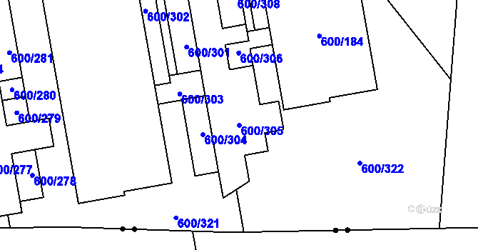 Parcela st. 600/305 v KÚ Letňany, Katastrální mapa