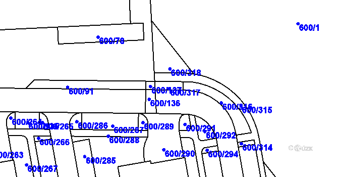 Parcela st. 600/317 v KÚ Letňany, Katastrální mapa