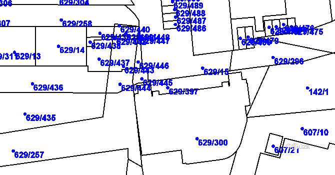 Parcela st. 629/397 v KÚ Letňany, Katastrální mapa