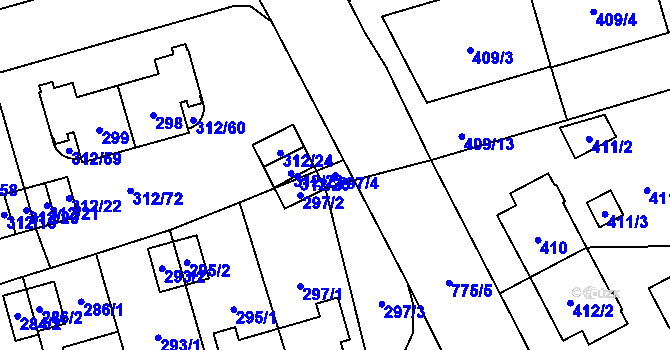 Parcela st. 297/4 v KÚ Letňany, Katastrální mapa