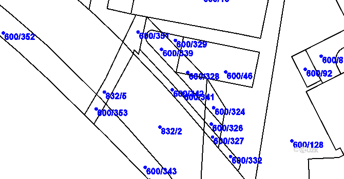 Parcela st. 600/342 v KÚ Letňany, Katastrální mapa