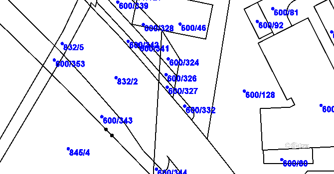 Parcela st. 600/327 v KÚ Letňany, Katastrální mapa