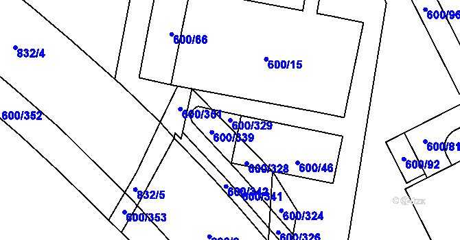 Parcela st. 600/329 v KÚ Letňany, Katastrální mapa