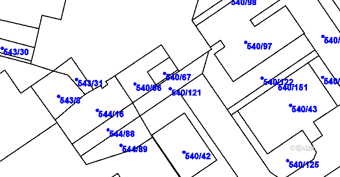 Parcela st. 540/121 v KÚ Letňany, Katastrální mapa