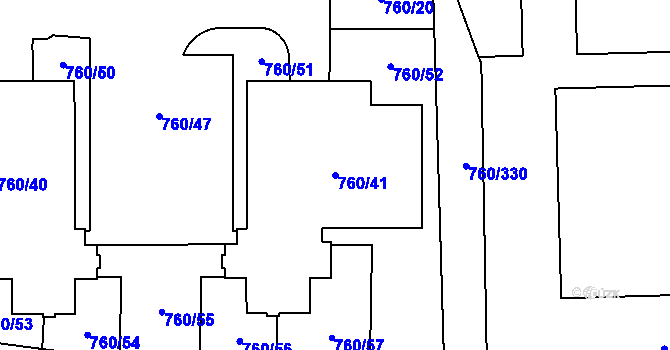 Parcela st. 760/41 v KÚ Letňany, Katastrální mapa