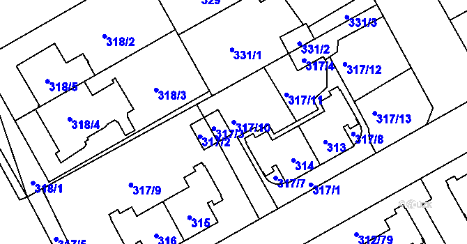 Parcela st. 317/10 v KÚ Letňany, Katastrální mapa