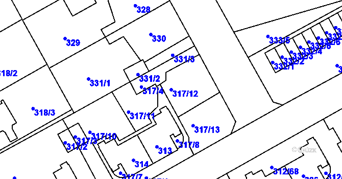 Parcela st. 317/12 v KÚ Letňany, Katastrální mapa