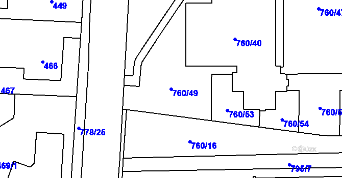 Parcela st. 760/49 v KÚ Letňany, Katastrální mapa