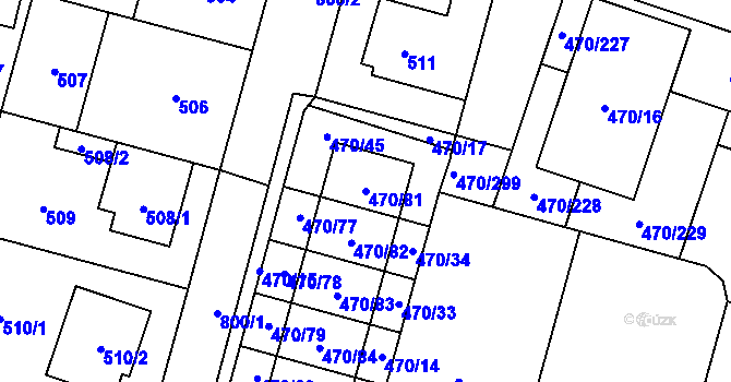 Parcela st. 470/81 v KÚ Letňany, Katastrální mapa