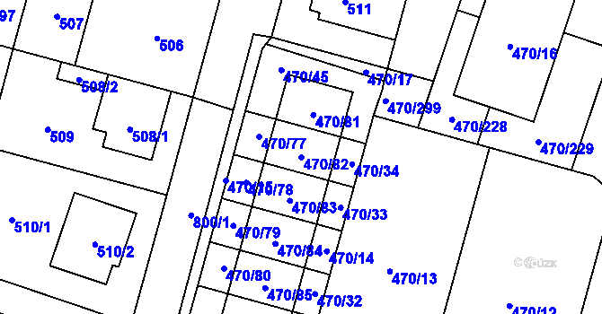 Parcela st. 470/82 v KÚ Letňany, Katastrální mapa