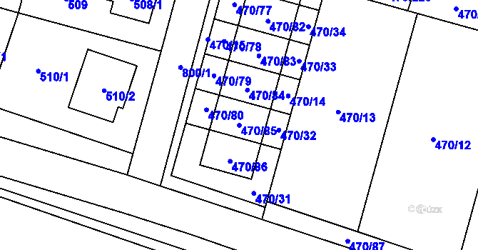 Parcela st. 470/85 v KÚ Letňany, Katastrální mapa