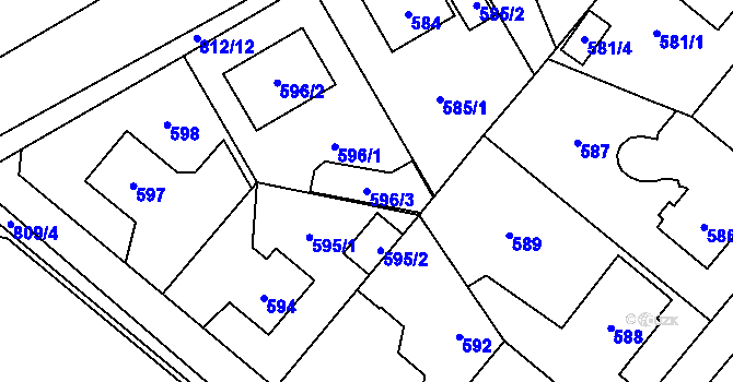 Parcela st. 596/3 v KÚ Letňany, Katastrální mapa