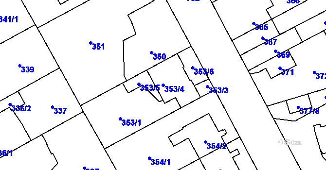 Parcela st. 353/4 v KÚ Letňany, Katastrální mapa