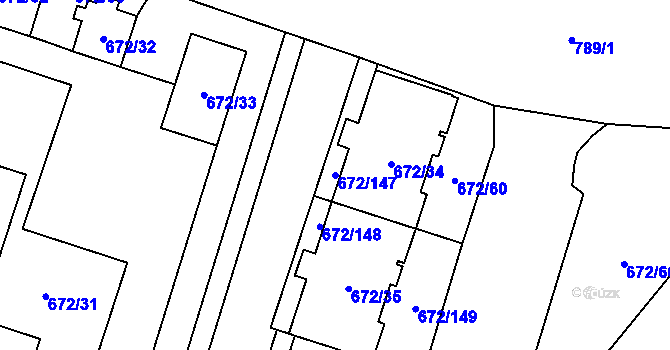 Parcela st. 672/147 v KÚ Letňany, Katastrální mapa