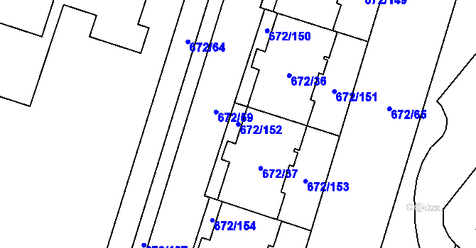 Parcela st. 672/152 v KÚ Letňany, Katastrální mapa