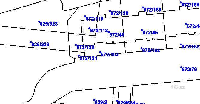 Parcela st. 672/163 v KÚ Letňany, Katastrální mapa