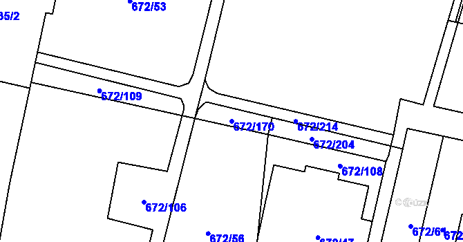 Parcela st. 672/170 v KÚ Letňany, Katastrální mapa