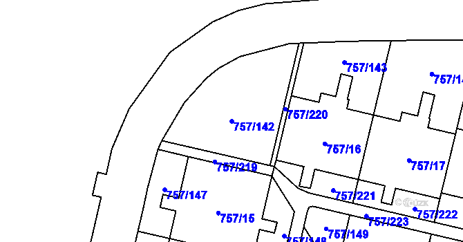 Parcela st. 757/142 v KÚ Letňany, Katastrální mapa