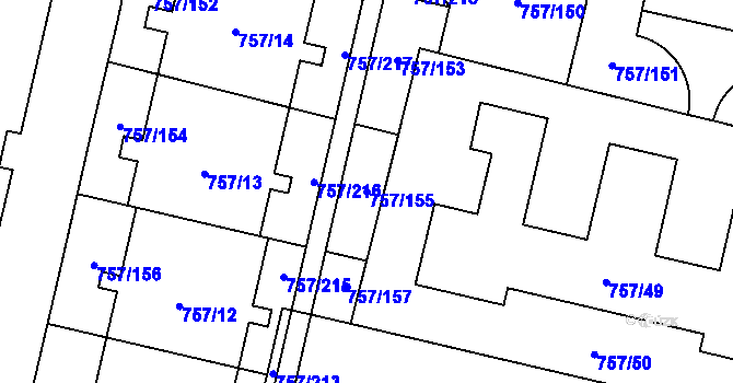 Parcela st. 757/155 v KÚ Letňany, Katastrální mapa