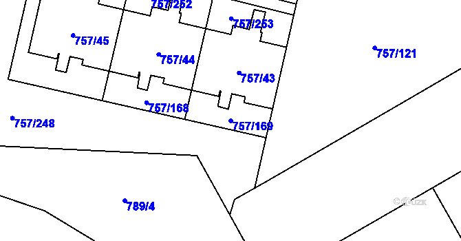 Parcela st. 757/169 v KÚ Letňany, Katastrální mapa