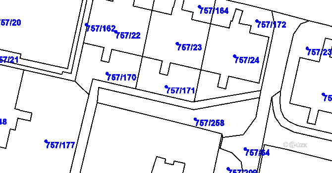 Parcela st. 757/171 v KÚ Letňany, Katastrální mapa
