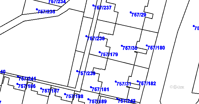 Parcela st. 757/179 v KÚ Letňany, Katastrální mapa