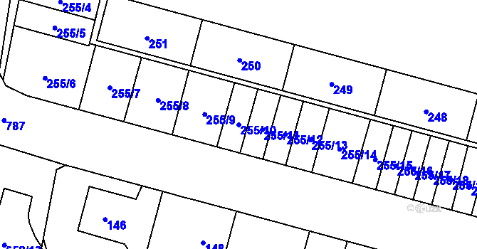 Parcela st. 255/10 v KÚ Letňany, Katastrální mapa