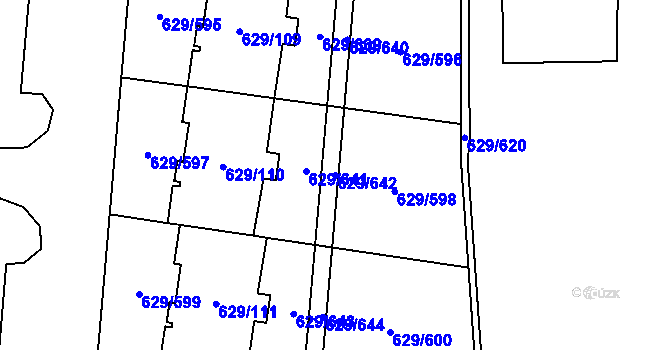 Parcela st. 629/642 v KÚ Letňany, Katastrální mapa