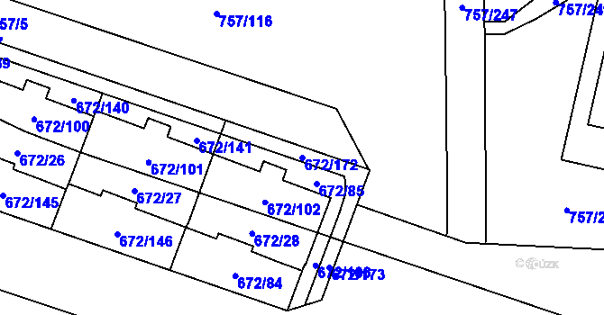 Parcela st. 672/172 v KÚ Letňany, Katastrální mapa