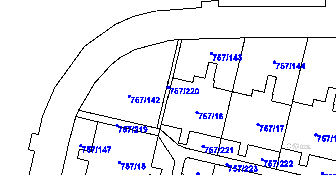 Parcela st. 757/220 v KÚ Letňany, Katastrální mapa