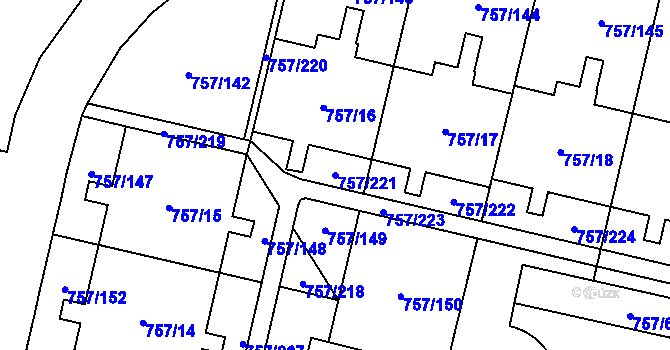 Parcela st. 757/221 v KÚ Letňany, Katastrální mapa