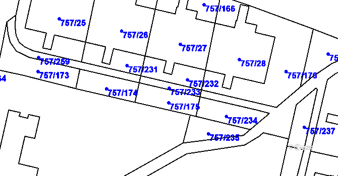 Parcela st. 757/233 v KÚ Letňany, Katastrální mapa