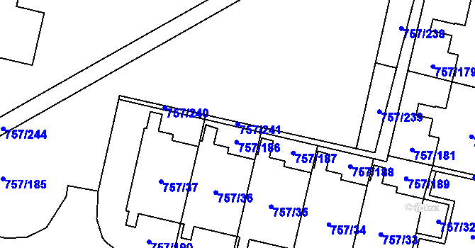 Parcela st. 757/241 v KÚ Letňany, Katastrální mapa