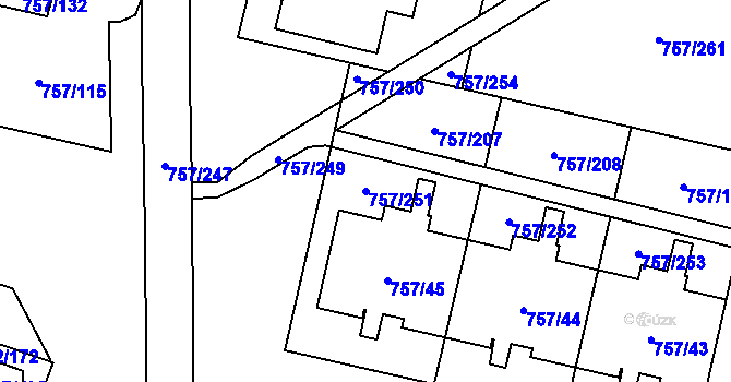 Parcela st. 757/251 v KÚ Letňany, Katastrální mapa