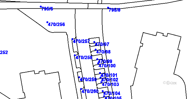 Parcela st. 470/98 v KÚ Letňany, Katastrální mapa