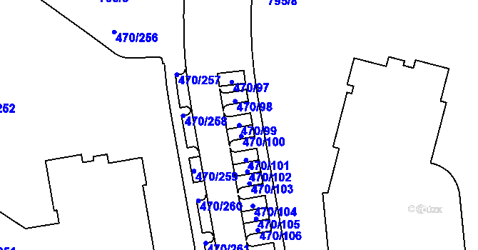 Parcela st. 470/99 v KÚ Letňany, Katastrální mapa