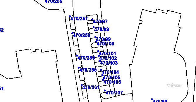 Parcela st. 470/101 v KÚ Letňany, Katastrální mapa