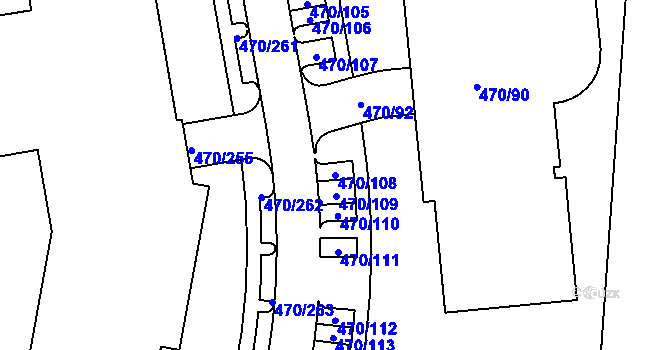 Parcela st. 470/108 v KÚ Letňany, Katastrální mapa