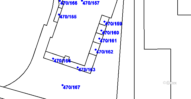 Parcela st. 470/162 v KÚ Letňany, Katastrální mapa