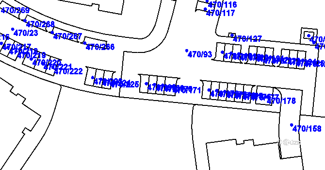 Parcela st. 470/170 v KÚ Letňany, Katastrální mapa