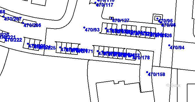 Parcela st. 470/172 v KÚ Letňany, Katastrální mapa
