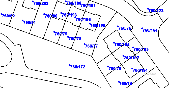 Parcela st. 760/77 v KÚ Letňany, Katastrální mapa
