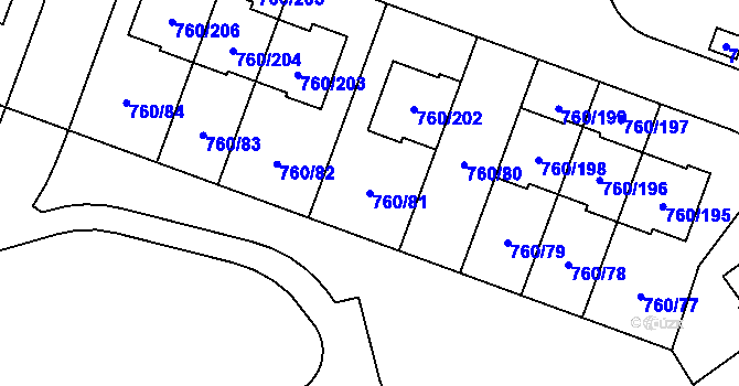Parcela st. 760/81 v KÚ Letňany, Katastrální mapa