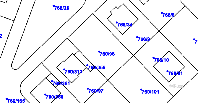 Parcela st. 760/96 v KÚ Letňany, Katastrální mapa