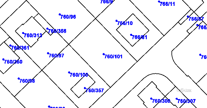 Parcela st. 760/101 v KÚ Letňany, Katastrální mapa