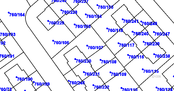 Parcela st. 760/107 v KÚ Letňany, Katastrální mapa