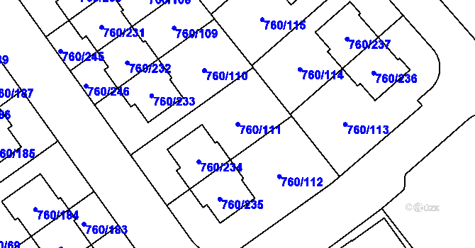 Parcela st. 760/111 v KÚ Letňany, Katastrální mapa