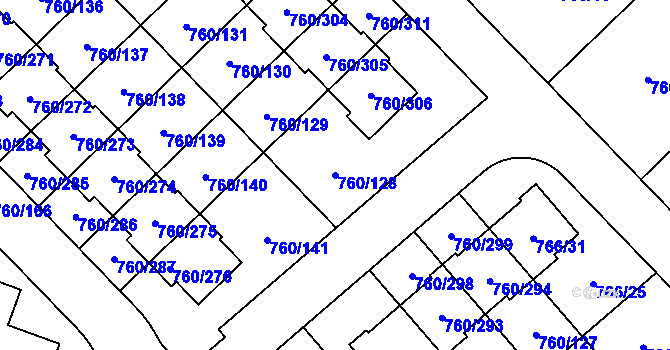 Parcela st. 760/128 v KÚ Letňany, Katastrální mapa